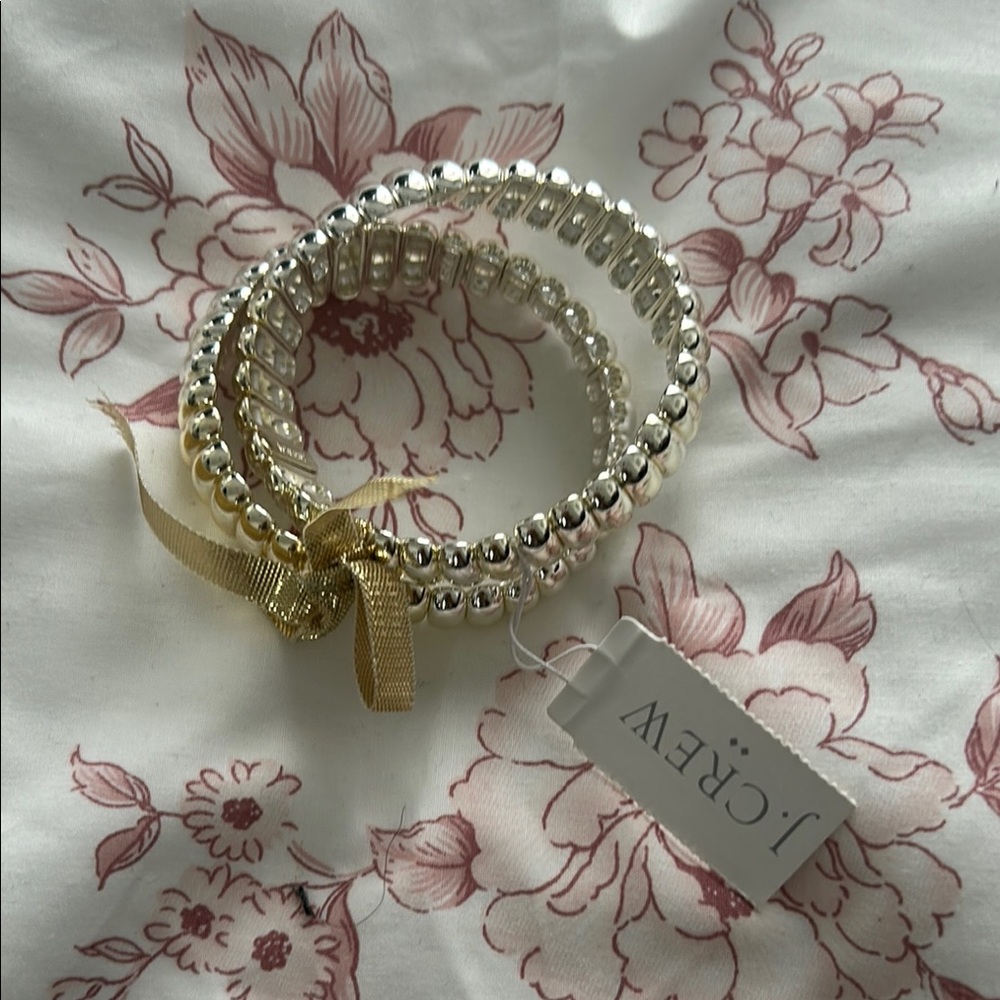 J. Crew Metallic Beaded Bracelet Set with Ribbon